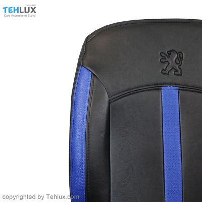 روکش صندلی چرم مناسب پژو 206 نوار آبی زمینه مشکی کد A101